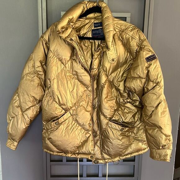 Ralph Lauren vintage gold down filled puffer jacket size M ski jacket - Picture 1 of 8